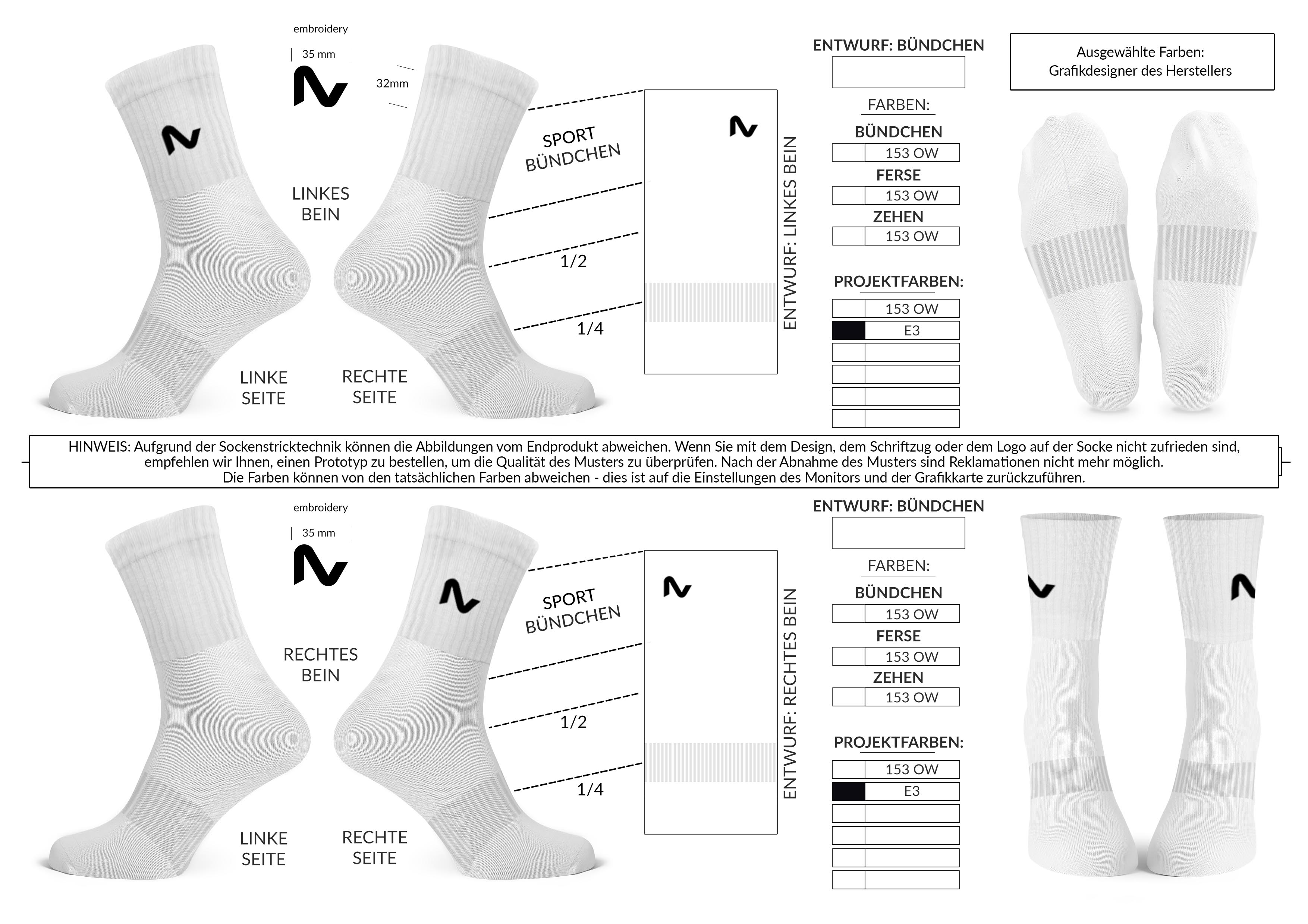 Produktionsvisual bestickte Sportsocken Neura Robotics mit Stickmaß
