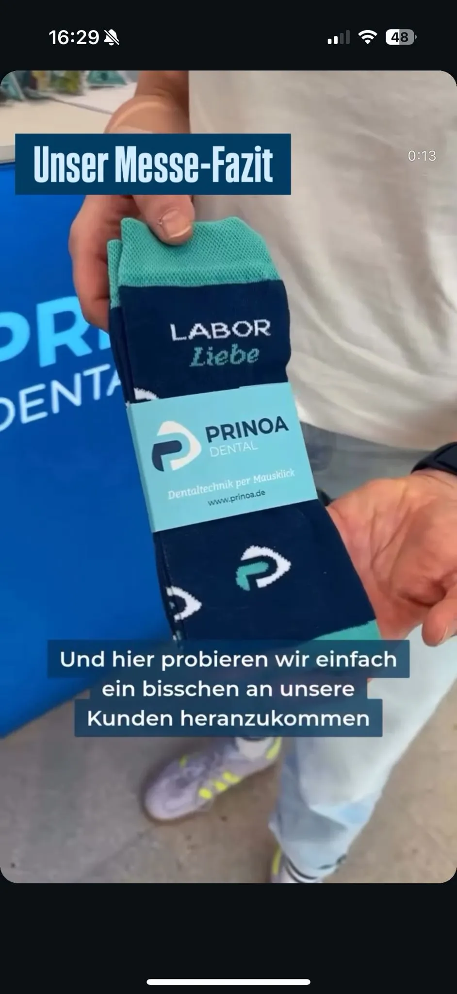 Prinoa Dental zeigt Socken-Giveaway auf Instagram – Messe-Fazit