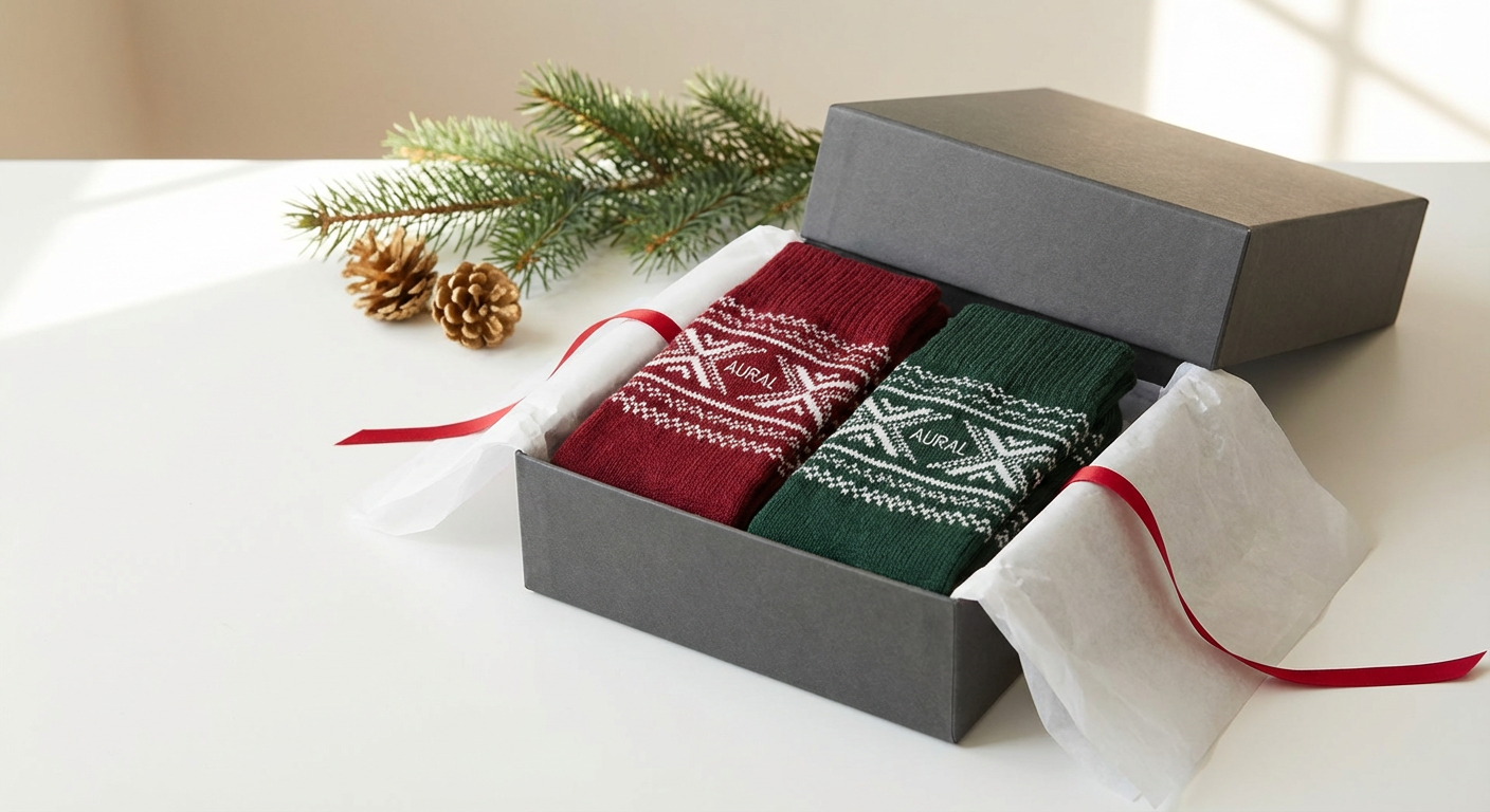 Socken als Weihnachtsgeschenk mit individueller Banderole und Logo
