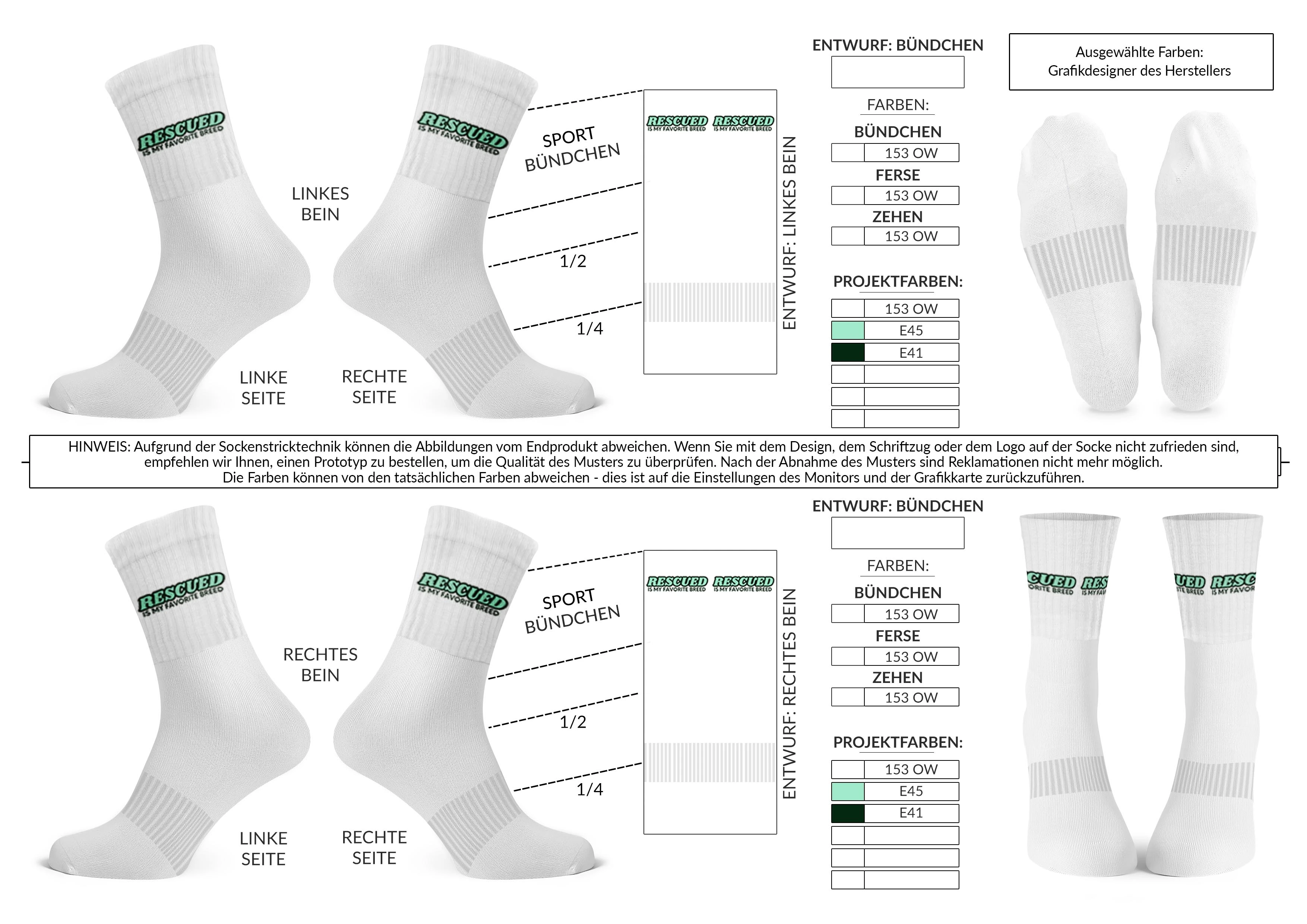 Verschiedene Designmöglichkeiten für bestickte Tennissocken