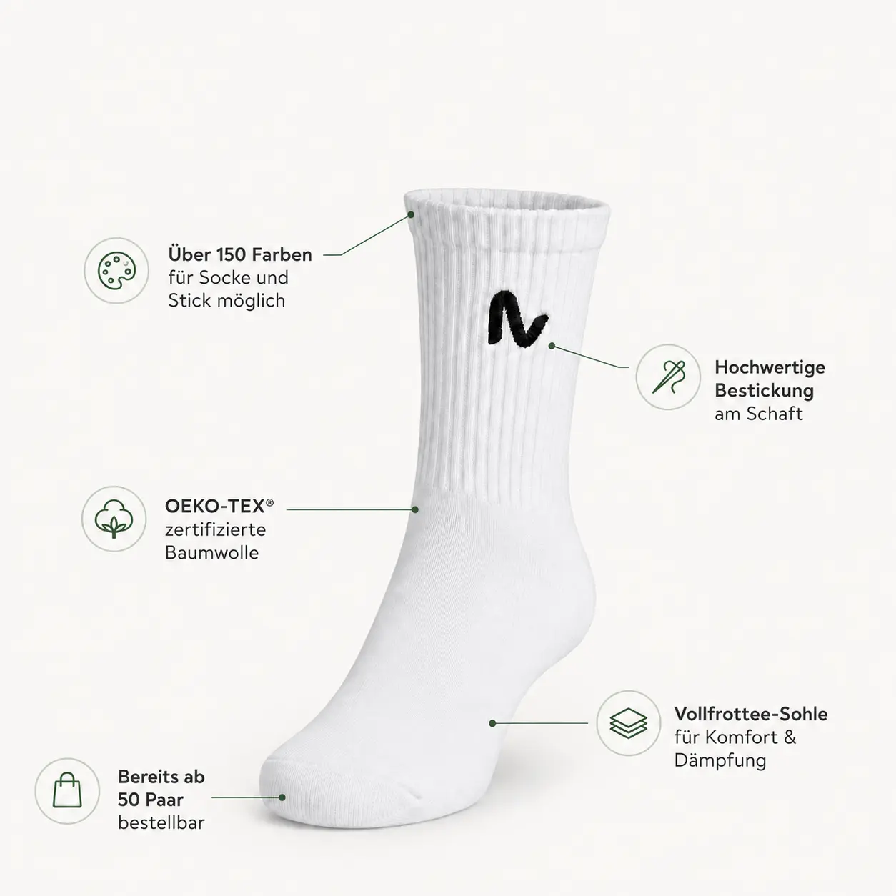 Tennissocken besticken lassen - bestickte Tennissocken mit Firmenlogo