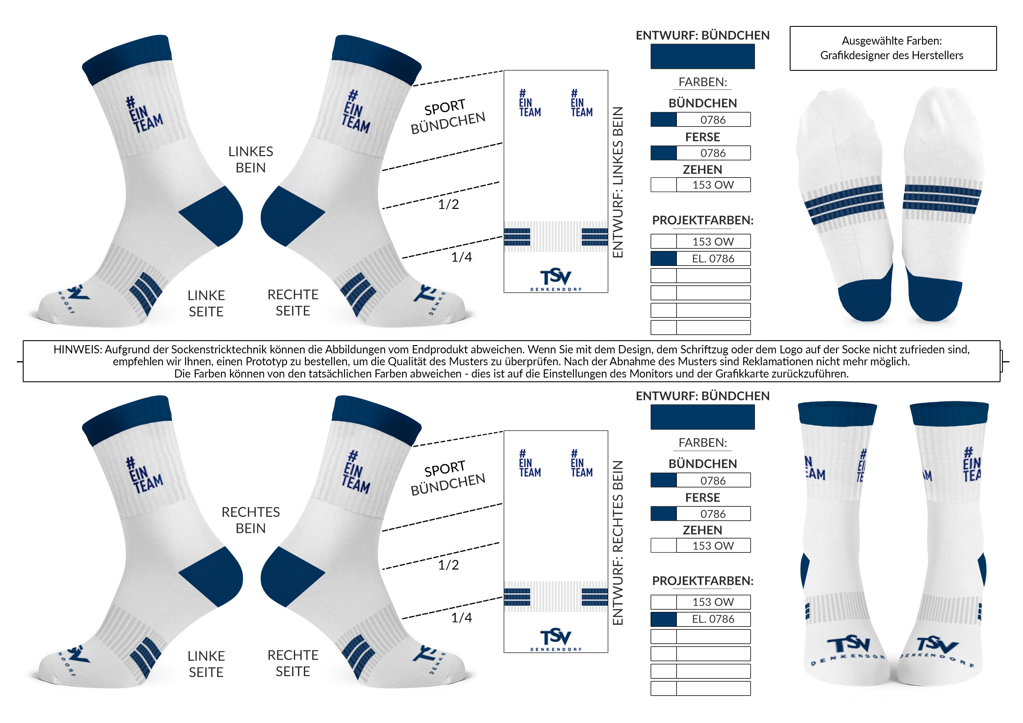 Produktionsvisual TSV Denkendorf Sportsocken – Design-Freigabe mit Farbspezifikation