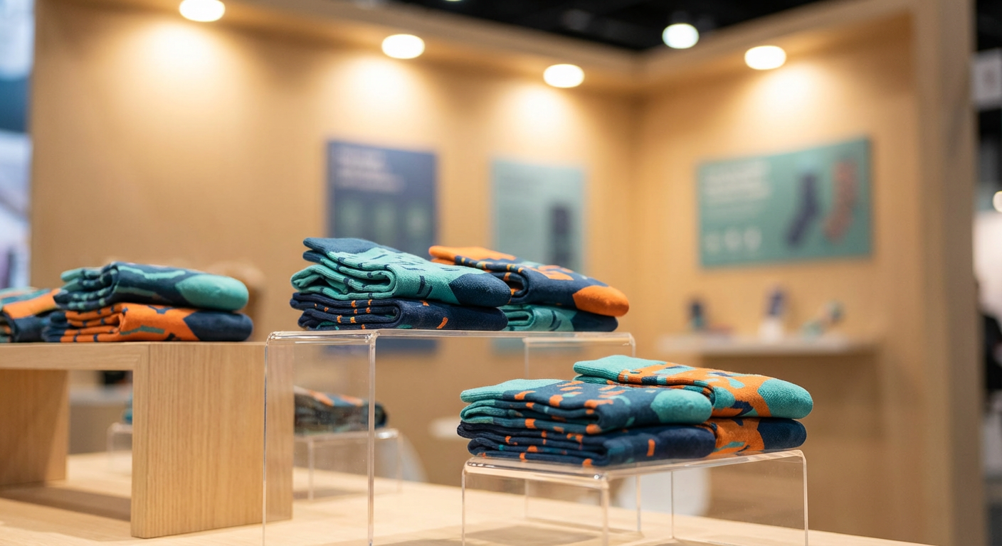 Socken als Werbeartikel auf Messestand